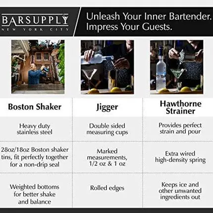 Professional Boston Cocktail Shaker Set, 4-Piece Bar Set, Stainless Steel 304, 28oz/18oz Weighted Shaker Tins, Hawthorne Strainer, Double Sided Jigger, Recipe Booklet, Bartender Kit (Rainbow Chrome)