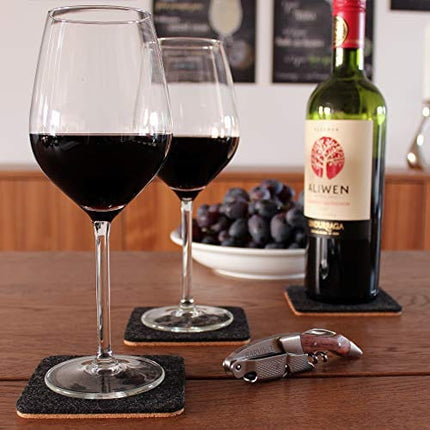 BARVIVO Black Coasters for Drinks Absorbent Set of 8 - Perfect Two Sided Drink Coasters for Wooden Table Protection with a Scratch Preventing Cork Side and an Instant Condensation Absorbing Felt Side