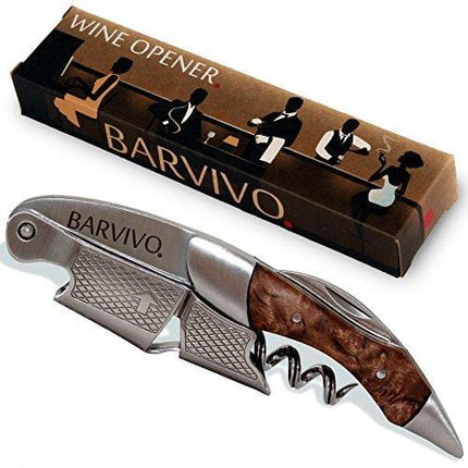 Professional Waiters Corkscrew by Barvivo - This Bottle Opener for Beer and Wine Bottles is Used by Waiters, Sommelier and Bartenders Around the World. Made of Stainless Steel and Bai Ying Wood.