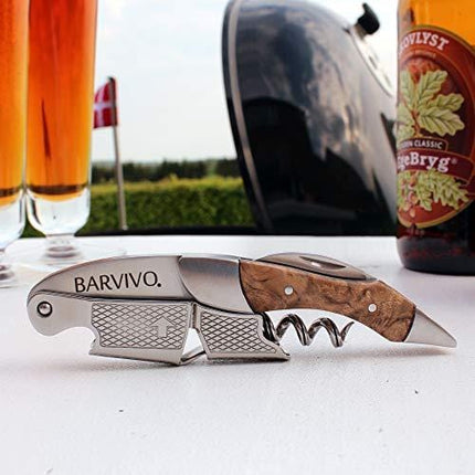 Professional Waiters Corkscrew by Barvivo - This Bottle Opener for Beer and Wine Bottles is Used by Waiters, Sommelier and Bartenders Around the World. Made of Stainless Steel and Bai Ying Wood.