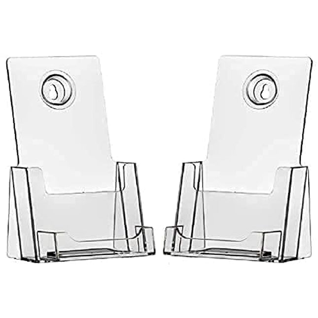 Bayou Displays - Clear Plastic Tri-fold Brochure Holders with Business Card Holder Desk Top or Wall Mount Acrylic Display Stand- 2 Pack