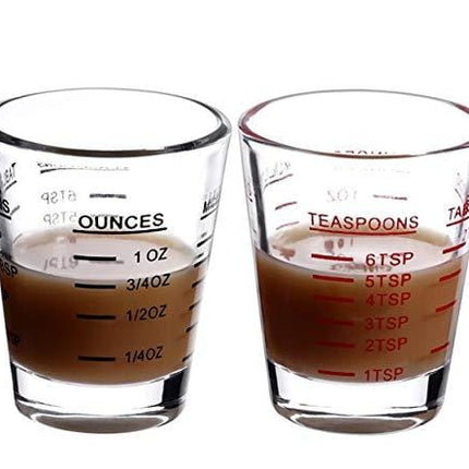Shot Glasses Measuring cup Espresso Shot Glass Liquid Heavy Glass Wine Glass 26-Incremental Measurement 1oz, 6 Tsp, 2 Tbs, 30ml (2 pack-Black + 2 pack-Red)