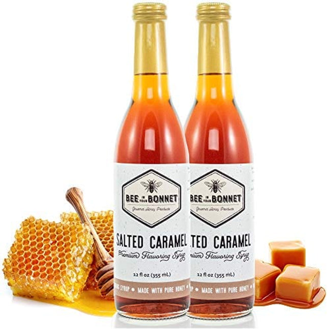 Bee in Your Bonnet Premium Flavoring Syrup - Made with Real Honey & Natural Ingredients - Perfect for Coffee Flavoring, Cocktails & Drinks - Salted Caramel Flavoring - 2 x 12 Ounce Bottles