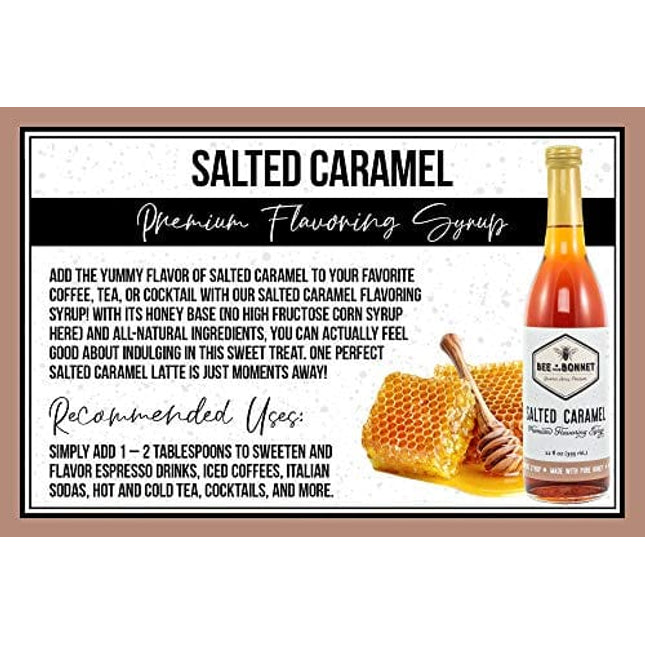 Bee in Your Bonnet Premium Flavoring Syrup - Made with Real Honey & Natural Ingredients - Perfect for Coffee Flavoring, Cocktails & Drinks - Salted Caramel Flavoring - 2 x 12 Ounce Bottles