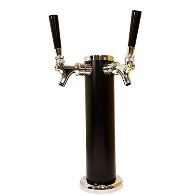 Double Tap Draft Beer Tower - 2-Tap Beer Column 13-inch High by 3-inch Diameter - Stainless Steel Body With Unique Black Satin Finish - Chrome Finish Faucets - BEERGON BT-1000