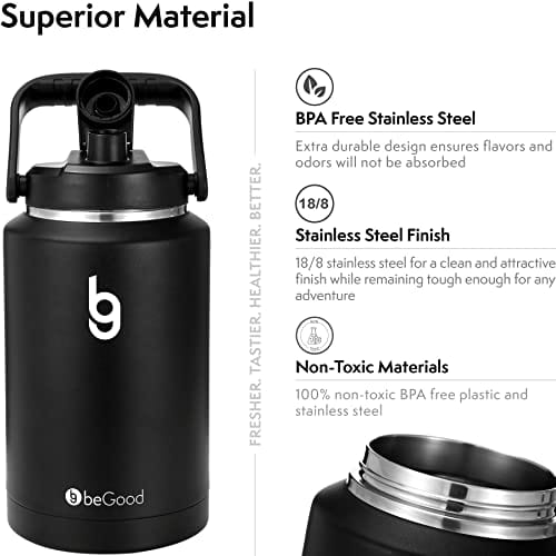 Boulder Bee Double Wall Vacuum Insulated Water Bottle - 1 Gallon (128 Oz) Stainless Steel With Handle & Survival Tools