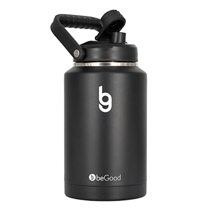 BEGOOD GROWLER One Gallon Water Bottle Insulated, 18/8 Food-grade Stainless Steel, 128 Oz Gallon Water Bottle Stainless Steel Jug, 1 Gallon Water Bottle Insulated, One Gallon Thermos Canteen (Black)