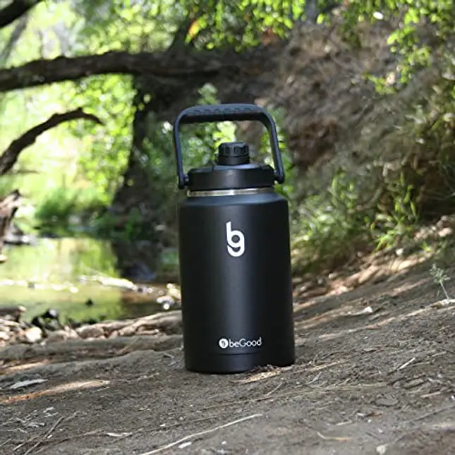 BEGOOD GROWLER One Gallon Water Bottle Insulated, 18/8 Food-grade Stainless Steel, 128 Oz Gallon Water Bottle Stainless Steel Jug, 1 Gallon Water Bottle Insulated, One Gallon Thermos Canteen (Black)