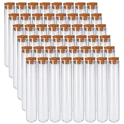 Bekith 48pcs 45ml Glass Test Tubes 25x140mm with Cork Stoppers, as Bath Salt Containers, for Scientific Experiments, Party Decorations, Candy Storage