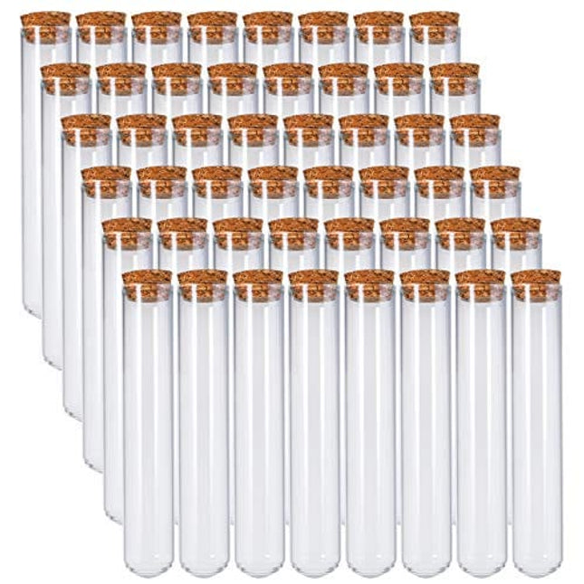 Bekith 48pcs 45ml Glass Test Tubes 25x140mm with Cork Stoppers, as Bath Salt Containers, for Scientific Experiments, Party Decorations, Candy Storage
