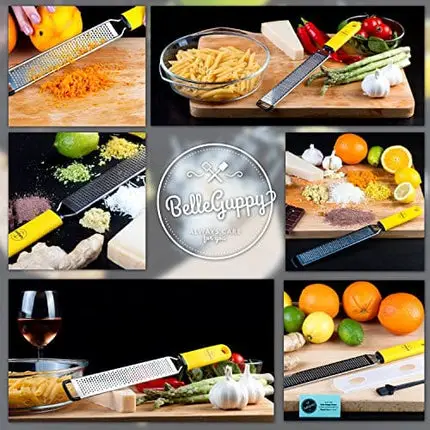 BelleGuppy Lemon Zester & Cheese Grater, Professional Zesting tool for Parmesan, Citrus, Ginger, Nutmeg, Garlic, Chocolate, Fruits, Razor-Sharp Stainless Steel Blade Protective cover, Dishwasher Save