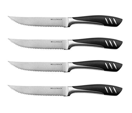 Bellemain Serrated Steak Knife Set | Meat Knife Set BBQ, Meat Knife for Table | Sharp Knife Set, Dinner Knives, Gourmet Steak Knives, Black Knife Set | Serrated Steak Knives Set of 4