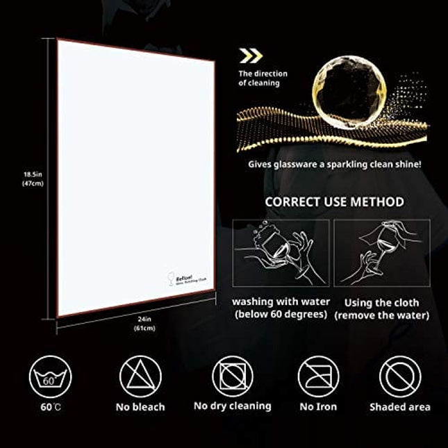 Belloel Microfiber Glass Polishing Cloths | Streak Free, Lint Free Shine Clarity Wine Glasses | Glass Cleaner Wipes | Crystal, Glasses, Screens, Fingerprints, Tarnish, Silver, Silverware, Jewelry… (1)