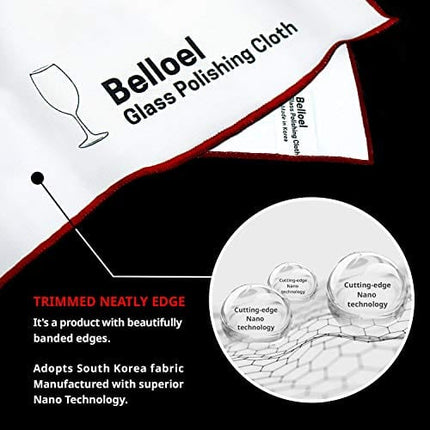 Belloel Microfiber Glass Polishing Cloths | Streak Free, Lint Free Shine Clarity Wine Glasses | Glass Cleaner Wipes | Crystal, Glasses, Screens, Fingerprints, Tarnish, Silver, Silverware, Jewelry… (1)