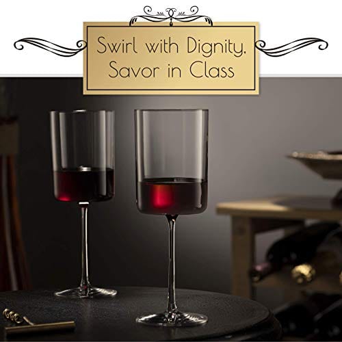 Edge Wine Glasses, Modern & Elegant Square Glass Set of 2,  Large Red Wine or White Wine Glass - Unique Gift for Women, Men, Wedding,  Anniversary - 14oz: Wine Glasses