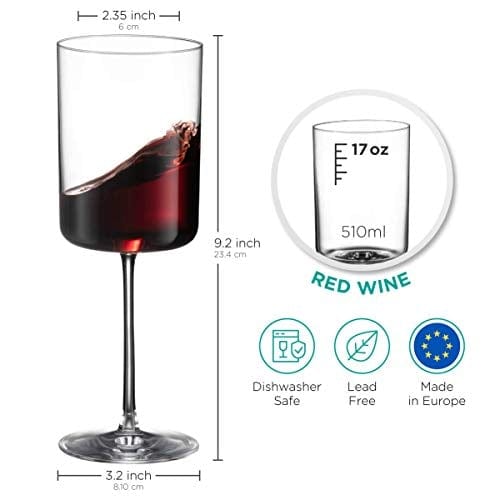 BENETI Square Crystal Wine Glasses Set Of 4 - European-made