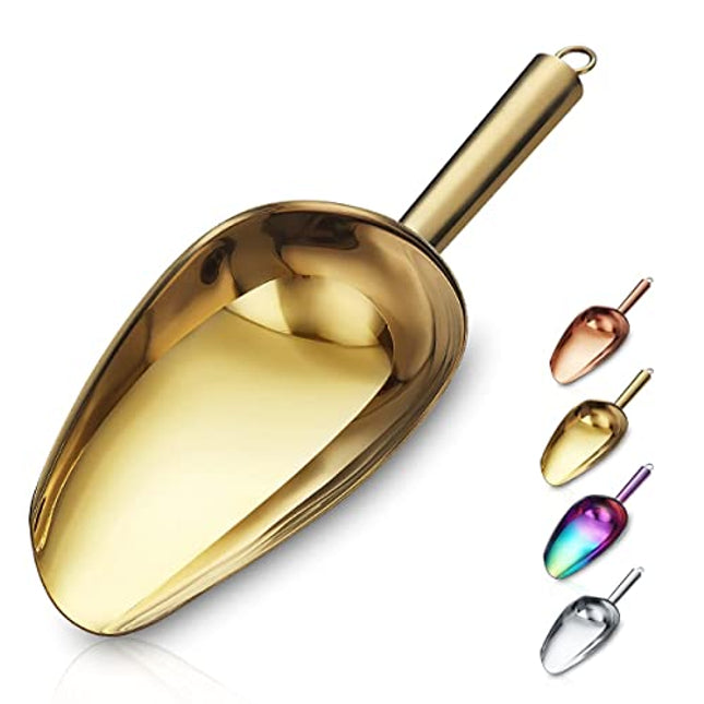 Berglander Stainless Steel Gold Ice Scoop 6 OZ, Titanium Golden Plating Metal Ice Scooper For Ice Maker, Multipurpose For Candy Wedding Kitchen Bar Party, Pet Animal Dog Food Scoop Beach Shovel
