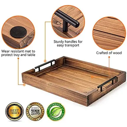 Berry Store Ottoman Tray with Handle for Living Room – Set of 4 Natural Wooden Coasters – Rustic Serving Tray for Coffee Table – Kitchen Decorative Tray with Handles – Breakfast in Bed Tray