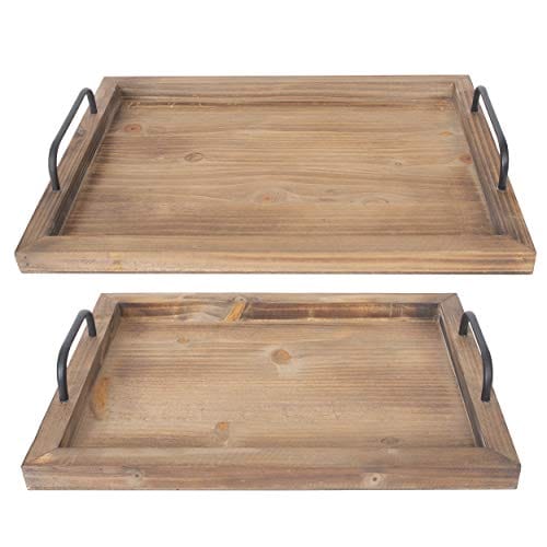 Natural Wooden Nested Serving Trays with Handles for Craft Decor