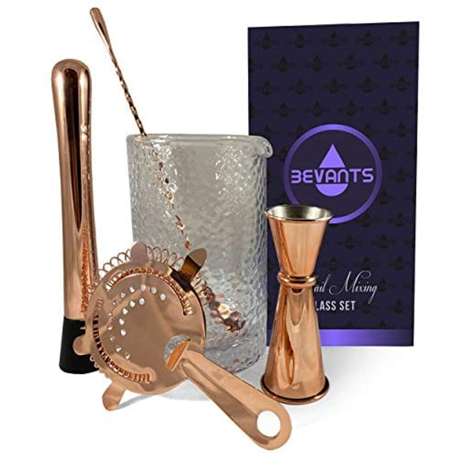 Bar Mixing Glass Set-Large 24 oz Bartender Kit for Home Bar- Copper