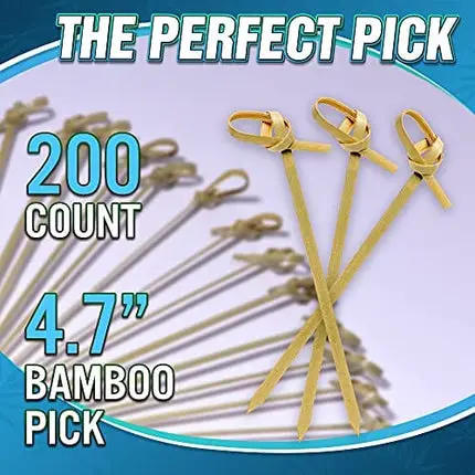 200PCS Bamboo Cocktail Picks, 4.7 Inch Handmade Sticks Cocktail Skewers, Cocktail Picks Fruit Toothpick for Appetizers, Fancy Toothpicks for Events and Parties