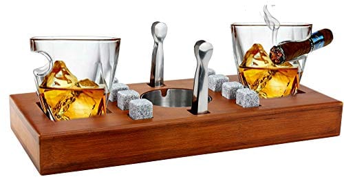 Bezrat Whiskey Glass Wood Stand Gift Set - Stone Tray - Scotch Bourbon  Twist Glasses – Granite Chilling Rocks