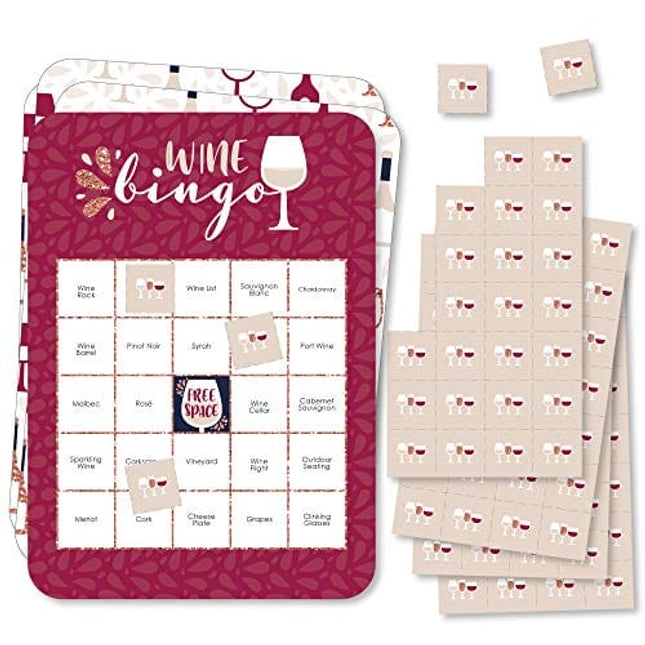 Big Dot of Happiness But First, Wine - Bingo Cards and Markers - Wine Tasting Party Bingo Game - Set of 18