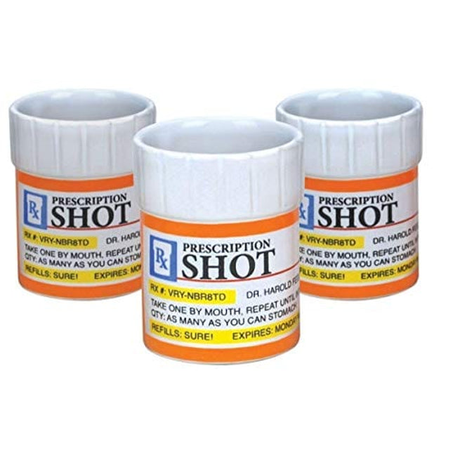 Big Mouth Toys Prescription Pill Bottle Shaped Shot Glass Set, 3-Pack