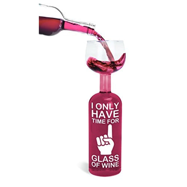 BigMouth Inc. Wine Bottle Glass - “I Only Have Time for 1 Glass of Wine”, Large Wine Glass, Holds an entire 750mL Bottle of Wine