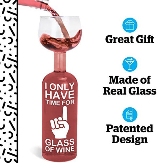 BigMouth Inc. Wine Bottle Glass - “I Only Have Time for 1 Glass of Wine”, Large Wine Glass, Holds an entire 750mL Bottle of Wine