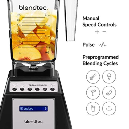 Blendtec Total Classic Original Blender - FourSide Jar (75 oz) - Professional-Grade Power - 6 Pre-programmed Cycles - 10-speeds - Black