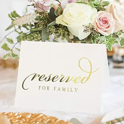 Bliss Collections Reserved Signs, Pack of 10 Real Gold Foil Table Cards for Weddings, Receptions, Parties, Celebrations, 4x6 Tented Cards Match Your Centerpiece, Theme, Decorations, Made in The USA