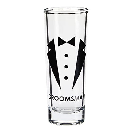 Blue Panda Party Favors Shot Glasses - Bachelor Shot Glasses with Tuxedo and Groom, Best Man & Groomsman Prints- Set of 5, 2 oz Each