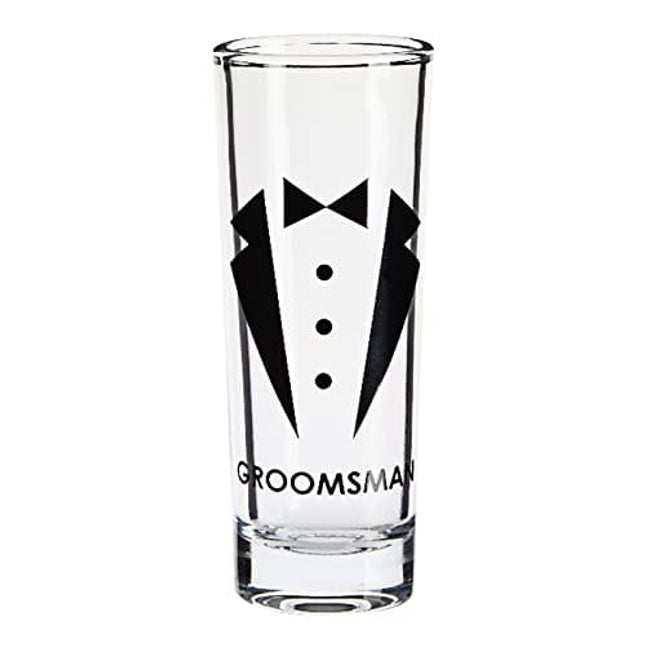 Blue Panda Party Favors Shot Glasses - Bachelor Shot Glasses with Tuxedo and Groom, Best Man & Groomsman Prints- Set of 5, 2 oz Each