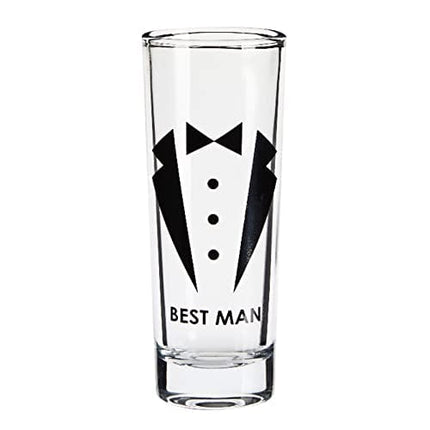 Blue Panda Party Favors Shot Glasses - Bachelor Shot Glasses with Tuxedo and Groom, Best Man & Groomsman Prints- Set of 5, 2 oz Each