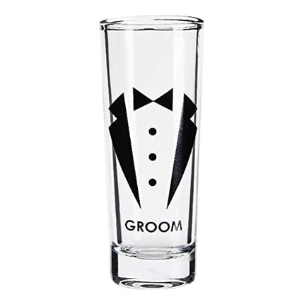 Blue Panda Party Favors Shot Glasses - Bachelor Shot Glasses with Tuxedo and Groom, Best Man & Groomsman Prints- Set of 5, 2 oz Each