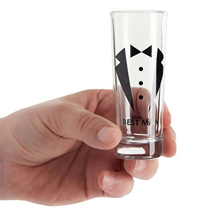Blue Panda Party Favors Shot Glasses - Bachelor Shot Glasses with Tuxedo and Groom, Best Man & Groomsman Prints- Set of 5, 2 oz Each