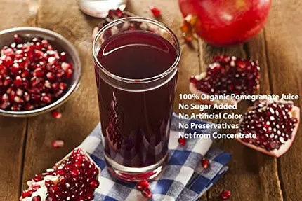 100% Pomegranate Juice - USDA Organic Certified - Glass Bottle (6 Pack) No Sugar, No Artificial Colors, No Preservatives, No Flavors Added