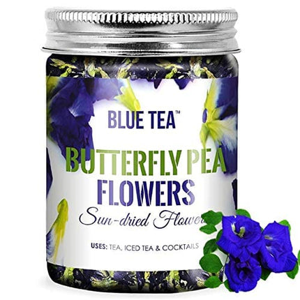 BLUE TEA - Butterfly Pea Flower Tea (1.76 Oz - 150 cups/150 Drink) | NATURAL COLORANT for Food, Iced Teas, Coolers, Cocktails | Food Grade Recyclable PET Jar | NON GMO | Gluten Free - FARM PACKED | For Beverage | For Gift | 100% Organic - Non Toxic - Vega