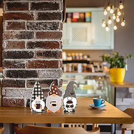 3 Pieces Coffee Gnome Wooden Signs Wood Gnome Signs Decor Coffee Bar Gnome Tiered Tray Decor Freestanding Gnome Signs Rustic Gnome Elf Table Signs for Coffee Shop Farmhouse Home Office Decoration