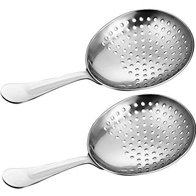 2 Pieces Julep Strainers Bar Strainer Cocktail Strainer Stainless Steel Cocktail Strainer Spoon for Cocktail Drinks Home or Commercial Bar Use