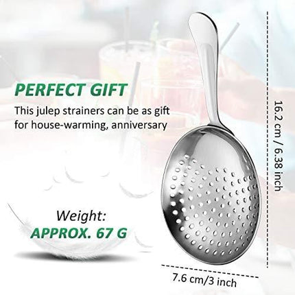 2 Pieces Julep Strainers Bar Strainer Cocktail Strainer Stainless Steel Cocktail Strainer Spoon for Cocktail Drinks Home or Commercial Bar Use