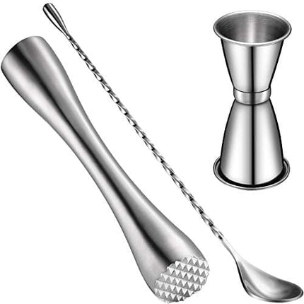 Boao Cocktail Shaker Set, Stainless Steel Cocktail Muddler, Double Cocktail Jigger and Spiral Pattern Bar Cocktail Shaker Mixing Spoon for Delicious Cocktails, Drinks, Juices