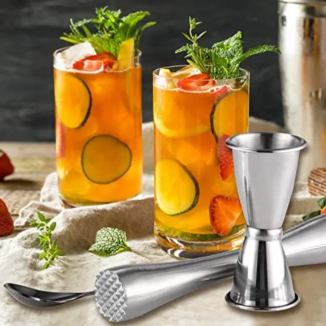 opvise Stainless Steel Cocktail Mixing Spoon And Muddler Sturdy Mix Mojitos  And Fruit Drinks Lemon Swizzle Stick Bar Accessories Silver 