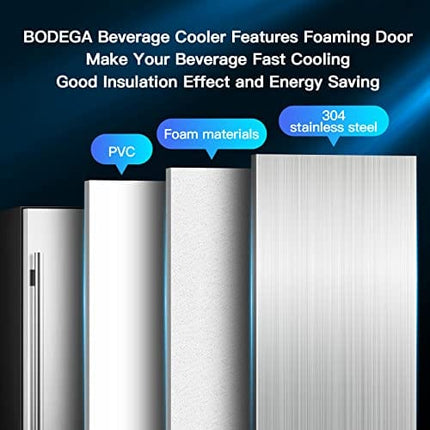 BODEGA Beverage Cooler 24 Inch, Built-in and Freestanding Beverage Refrigerator 180 Cans, Stainless Steel Under Counter Beverage Fridge with Advanced Cooling System, Adjustable Shelf, Energy Saving, Perfect for Soda, Water, Beer, etc.