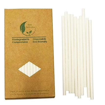 Pure White Lilied Drinking Straw, Plain Kraft Biodegradable Paper Straw, Virtuous Color Perfect For A Dream Wedding, Recyclable Non-Plastic Box of 100