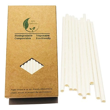 Pure White Lilied Drinking Straw, Plain Kraft Biodegradable Paper Straw, Virtuous Color Perfect For A Dream Wedding, Recyclable Non-Plastic Box of 100