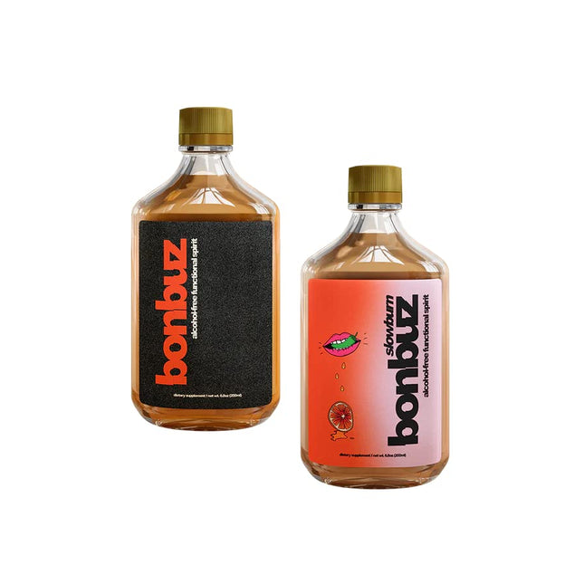 bonbuz OG & slowburn alcohol-free alchemy spirit Mini Flask Combo - 2x 200ml (6.76 fl oz) - Non-Alcoholic Spirits, Low Calorie, Keto, Gluten Free, Sugar Free Dietary Supplement Liquor Replacement
