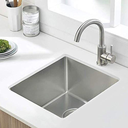 Stainless Steel Undermount Small Kitchen Bar Sink, 15 x 17 Inches 16 Gauge SUS304 Brushed Nickel Single Bowl Outdoor Bar Sink RV Sink with Bottom Rinse Grid and Basket Drain Strainer