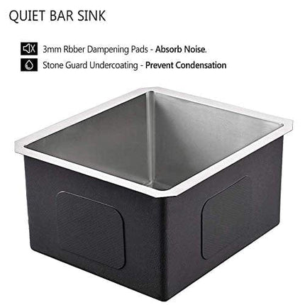 Stainless Steel Undermount Small Kitchen Bar Sink, 15 x 17 Inches 16 Gauge SUS304 Brushed Nickel Single Bowl Outdoor Bar Sink RV Sink with Bottom Rinse Grid and Basket Drain Strainer